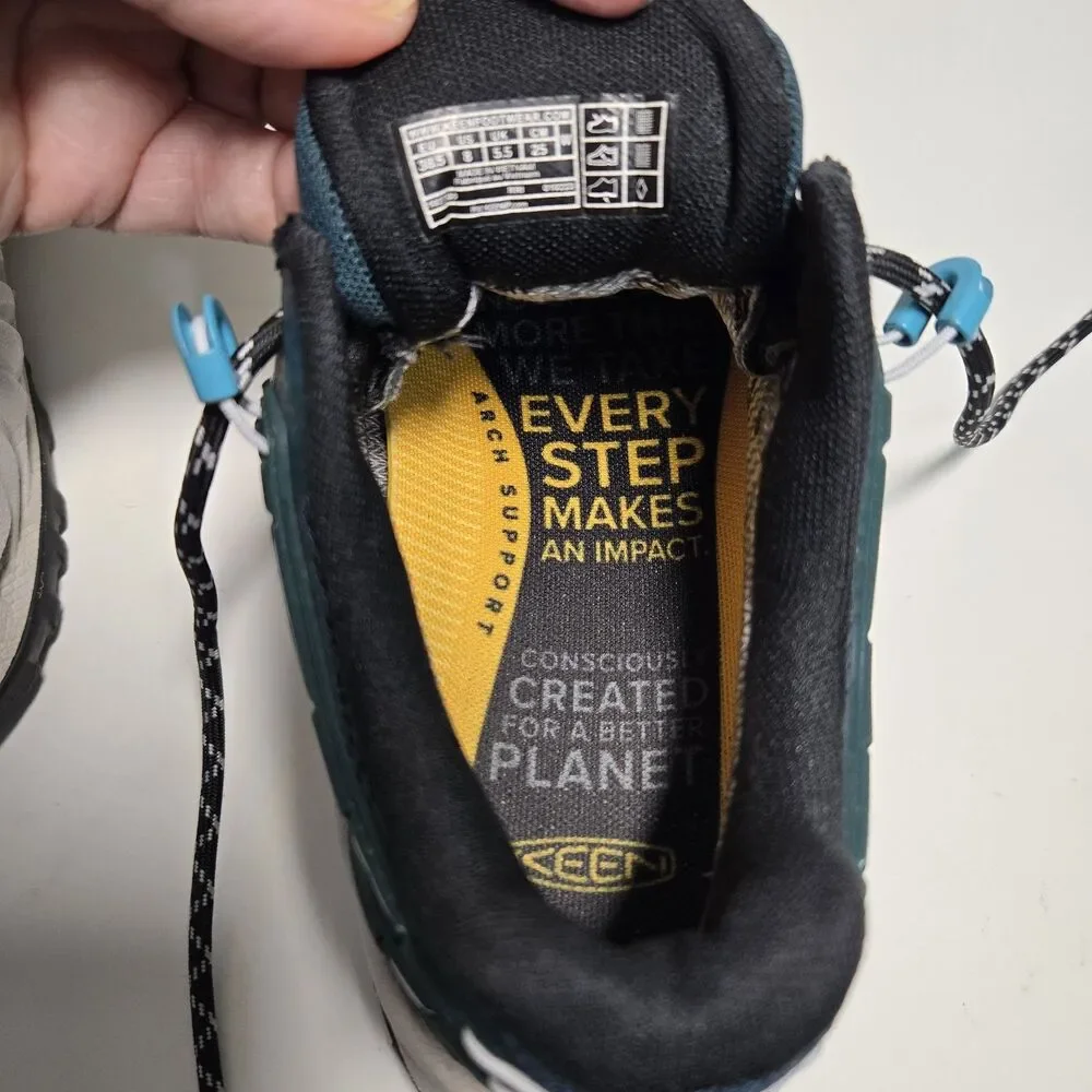 KEEN NXIS Evo Womens 8 Waterproof Hiking Shoes Sea Moss Ipanema Blue Sneaker